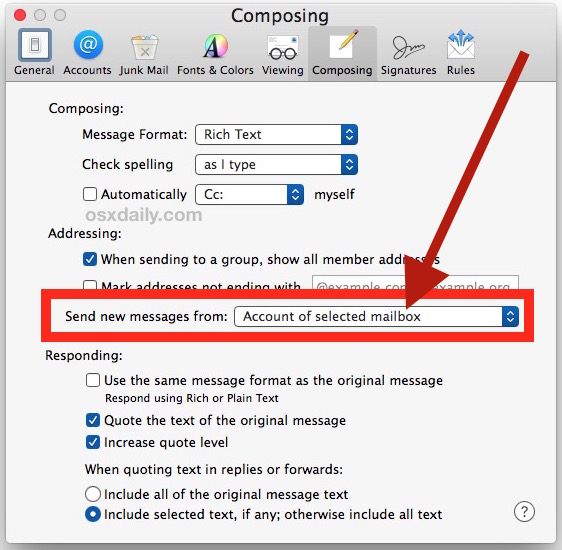 Change default email on mac